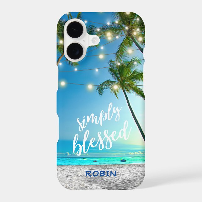 Tropical Beach Blessed Palm Trees String Lights Iphone Case (Back)