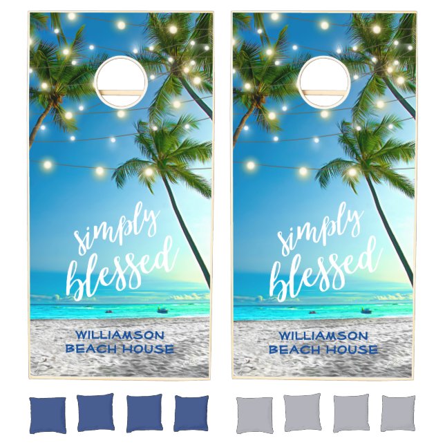 Tropical Beach Blessed Palms String Lights Cornhole Set (Set)