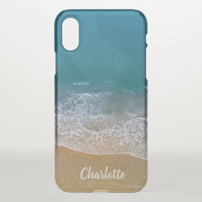 Tropical Beach Blue Ocean Sand Waves Name Uncommon iPhone Case (Back)