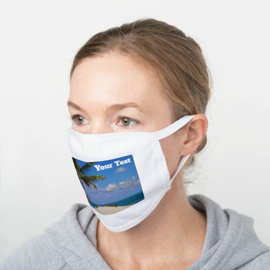 Tropical Beach Blue Ocean Sea White Cotton Face Mask (Angled)
