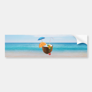 Tropical Beach,Blue Sky,Ocean Sand,Coconut Coctail Bumper Sticker