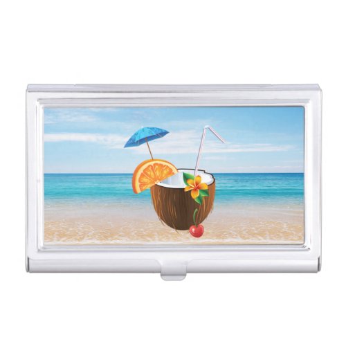 Tropical BeachBlue SkyOcean SandCoconut Coctail Case For Business Cards