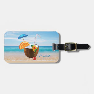 Tropical Beach,Blue Sky,Ocean Sand,Coconut Coctail Luggage Tag