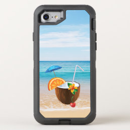 Tropical Beach,Blue Sky,Ocean Sand,Coconut Coctail OtterBox Defender iPhone SE/8/7 Case