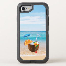 Tropical Beach,Blue Sky,Ocean Sand,Coconut Coctail OtterBox Defender iPhone SE/8/7 Case