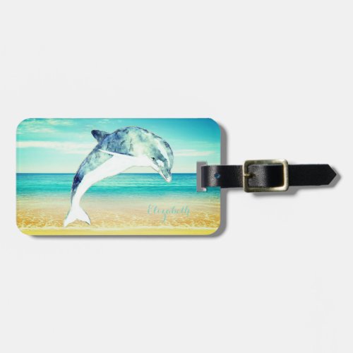 Tropical BeachBlue SkyOcean SandDolphin Luggage Tag