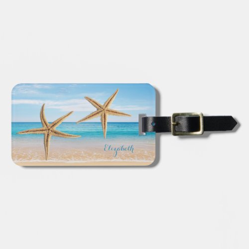 Tropical BeachBlue SkyOcean SandStarfish Luggage Tag