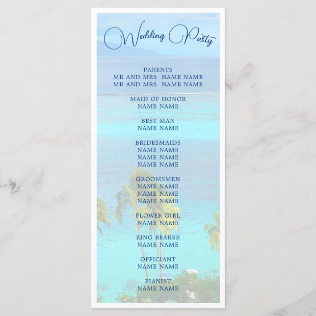 Tropical Beach Blue Summer Wedding Program (Back)