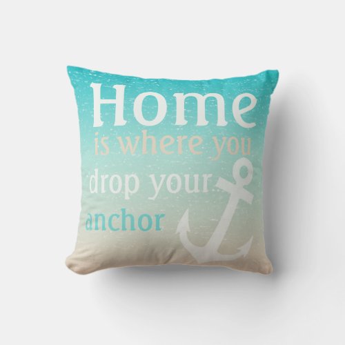 Tropical Beach Blue Water Sand Anchor Sailboat Throw Pillow