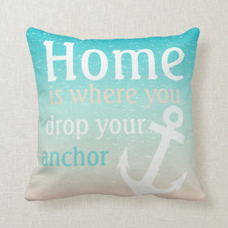 Tropical Beach Blue Water Sand Anchor Sailboat Throw Pillow