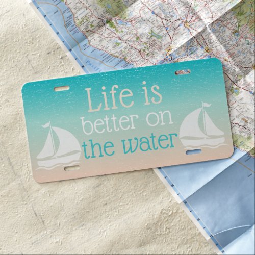 Tropical Beach Blue Water Sand Sailboat License Plate