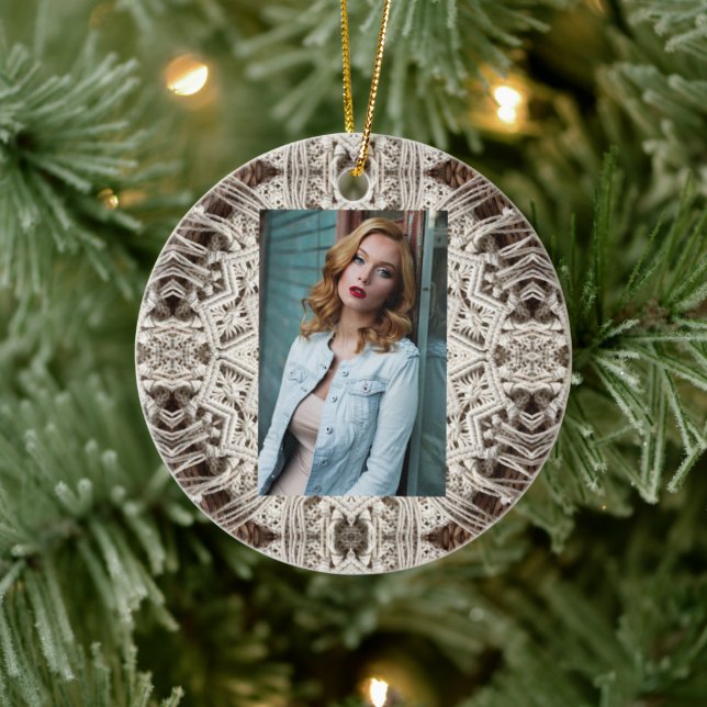 tropical beach boho chic tribal macrame crochet ceramic ornament (Tree)