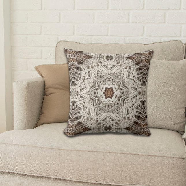 tropical beach boho chic tribal macrame crochet throw pillow (tropical beach boho chic tribal macrame crochet throw pillow)