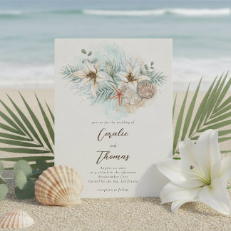 Tropical Beach Boho Floral Wedding Invitation