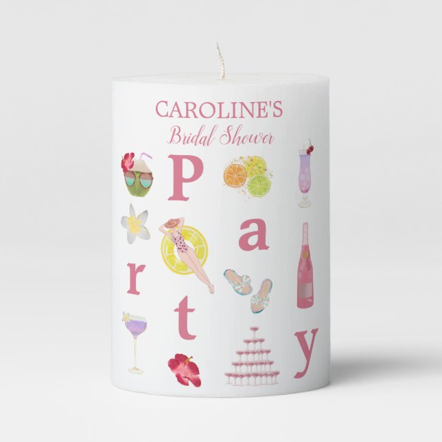 Tropical Beach Bridal Shower Favor Pillar Candle (Front)