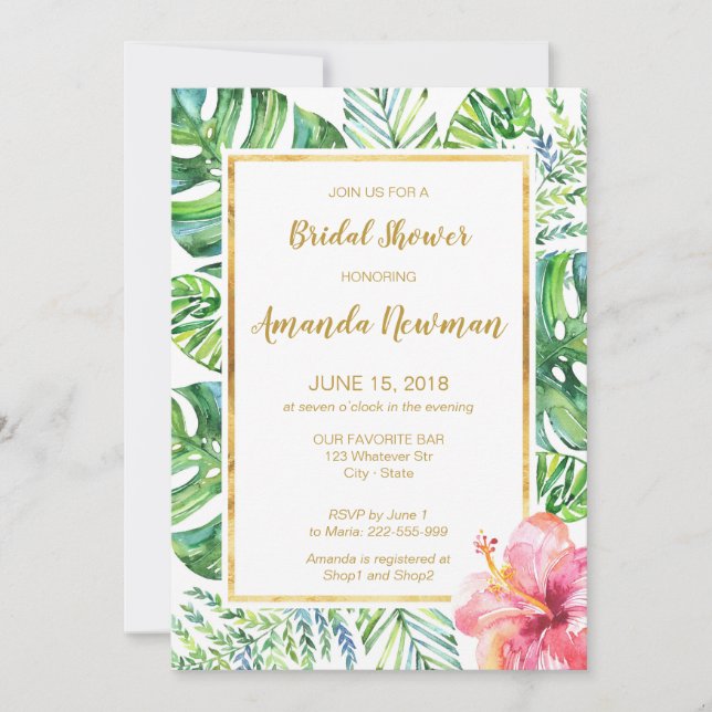 Tropical Beach Bridal Shower Invitation (Front)