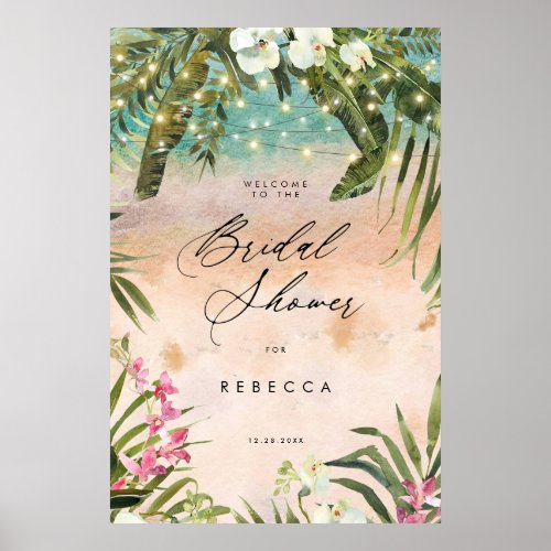 tropical beach bridal shower welcome sign poster