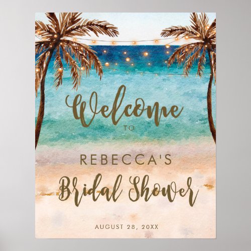 tropical beach bridal shower welcome sign poster