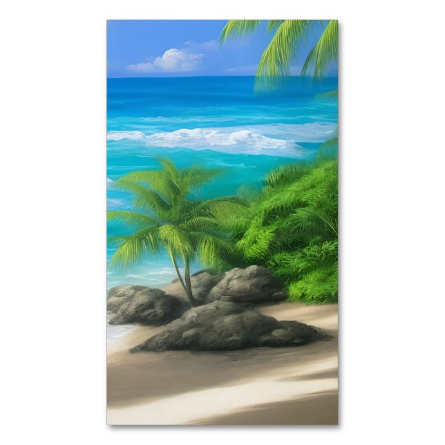 Tropical Beach Business Card Magnet (Front Vertical)