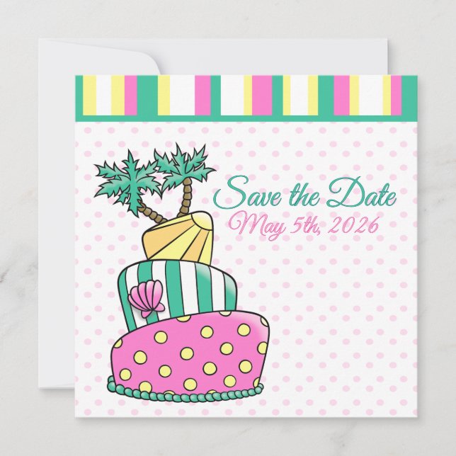 Tropical Beach Cake Save The Date (Front)