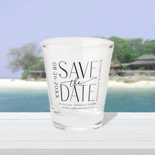 Tropical Beach Calligraphy Wedding Save The Date Shot Glass