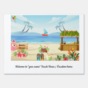 Tropical beach camp vibrant Yard Sign large