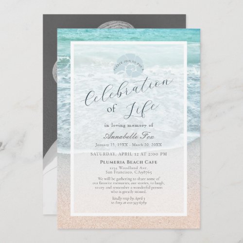 Tropical Beach Celebration of Life Funeral Invitation