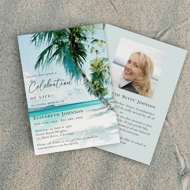 Tropical Beach Celebration of Life Memorial Invitation (Creator Uploaded)