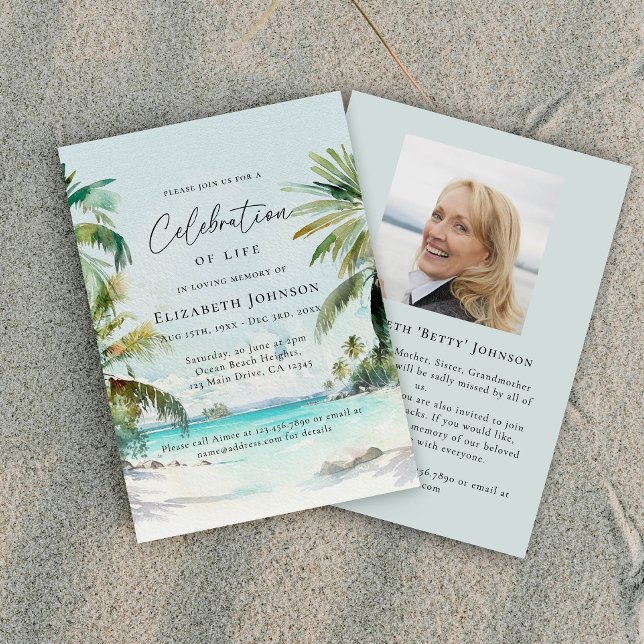 Tropical Beach Celebration of Life Memorial Invitation (Creator Uploaded)