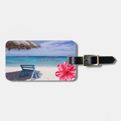 Tropical Beach Chair Hibiscus Luggage Tag