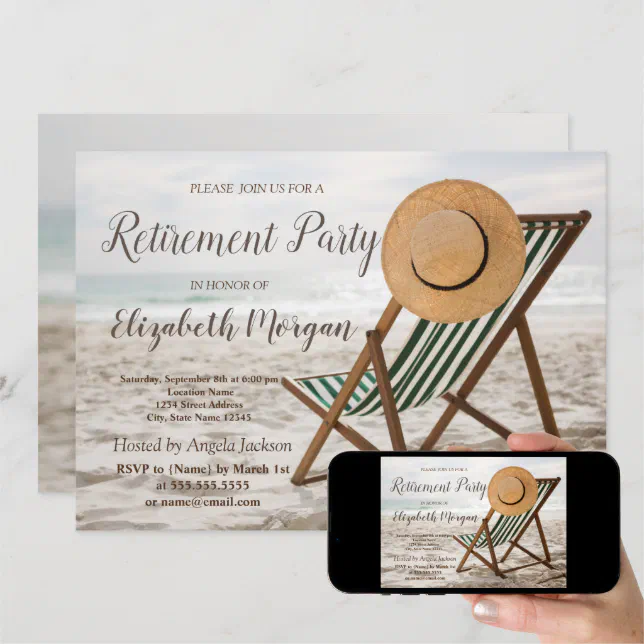 Tropical Beach,Chair Retirement Party Invitation | Zazzle