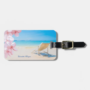 Tropical Beach Chair Sand Hawaiian Flower Luggage Tag
