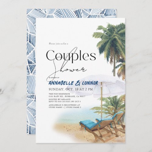 Tropical Beach Chairs Palm Trees Couples Shower Invitation