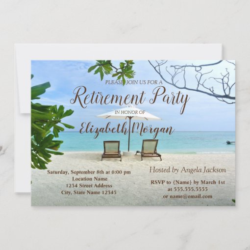 Tropical Beach , Chairs Retirement Party Invitation | Zazzle