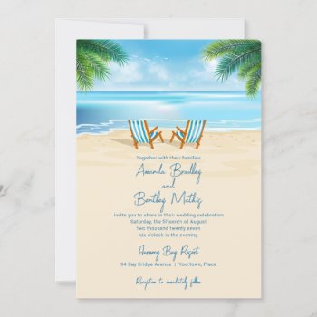 Tropical Beach Chairs Wedding Invitation by starstreamdesign at Zazzle