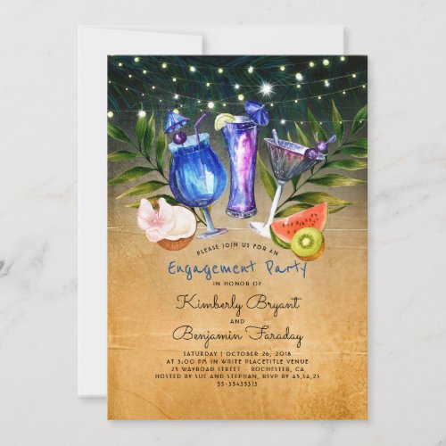 Tropical Beach Cheers Cocktails Engagement Party Invitation