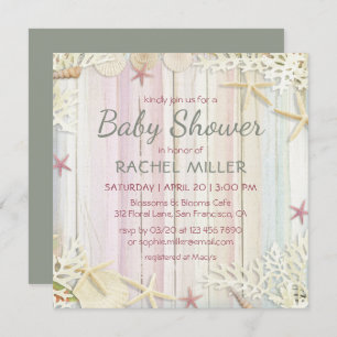 Tropical Beach Chic Modern Seashell Baby Shower Invitation