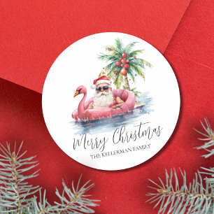 Tropical Beach Christmas Classic Round Sticker
