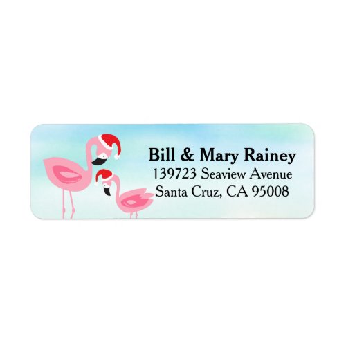 Tropical Beach Christmas Flamingos Birds Label