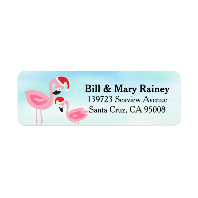 Tropical Beach Christmas Flamingos Birds Label (Front)