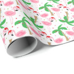 Tropical Beach Christmas Flamingos Birds Wrapping Paper