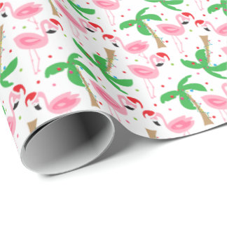 Tropical Beach Christmas Flamingos Birds Wrapping Paper