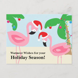 Tropical Beach Christmas Flamingos Holiday Postcard