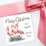 Tropical Beach Christmas Gift Tag Sticker<br><div class="desc">Tropical Flamingo Christmas Gift Tag. Add a tropical twist to your holiday wrapping with this square Christmas gift tag featuring three playful watercolor flamingos wearing Santa hats. These festive flamingos bring a fun and beachy vibe to your gifts—perfect for Christmas celebrations in warm places like Florida, Hawaii, or the Bahamas,...</div>
