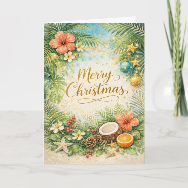 Tropical Beach Christmas  Holiday Card (Front)