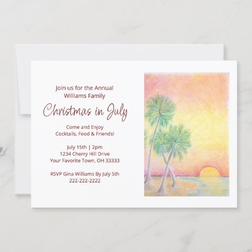 Tropical Beach Christmas in July Party Invitation