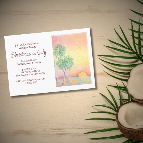 Tropical Beach Christmas in July Party Invitation