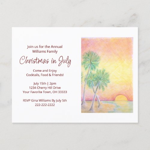 Tropical Beach Christmas in July Party Invitation Postcard