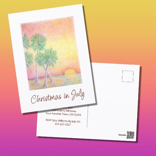 Tropical Beach Christmas in July Party Invitation  Postcard