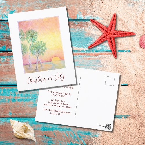 Tropical Beach Christmas in July Party Invitation  Postcard